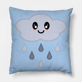 Kawaii Cute Happy Rain Cloud in Light Blue Pillow