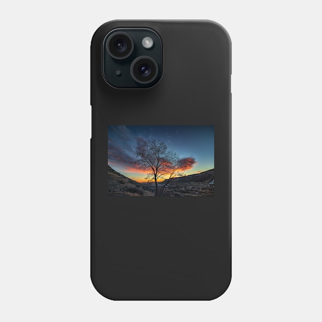 The Silhouette of a Tree Against Clouds Being Lit By the Sunrise Phone Case by jecphotography