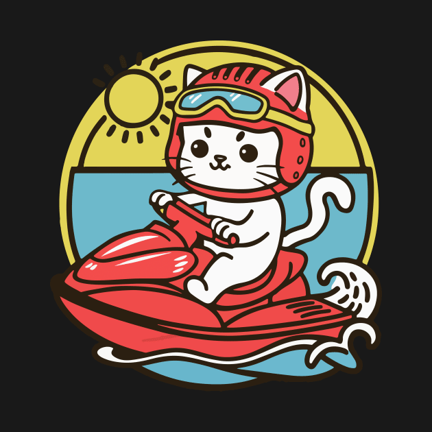 Cute Cat Jet Skiing Summer Gift by GrafiqueDynasty