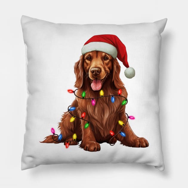 Christmas Irish Setter Pillow by Chromatic Fusion Studio