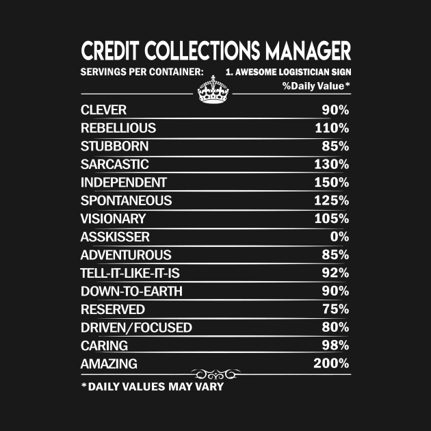 Credit Collections Manager T Shirt - Credit Collections Manager Factors Daily Gift Item Tee by Jolly358