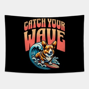 Surfing, Waves, Corgi, Animals, Beach Lover Tapestry