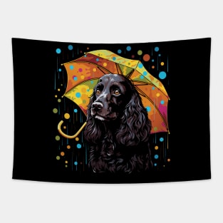 Field Spaniel Rainy Day With Umbrella Tapestry