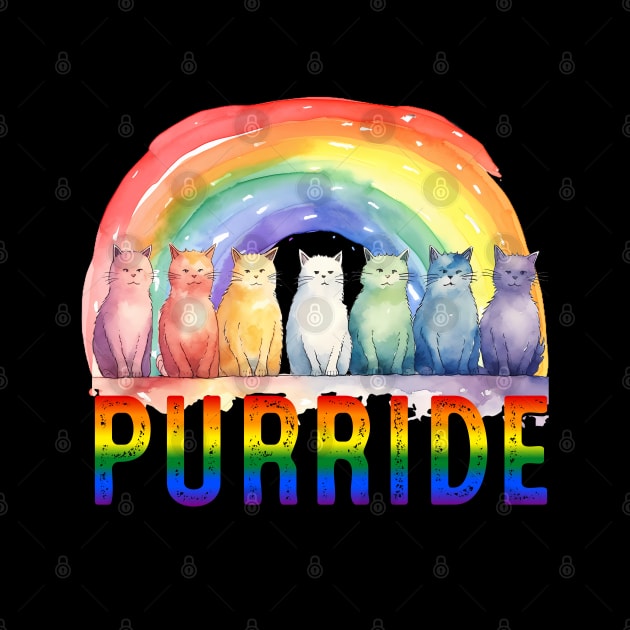 Purride LGBTQIA+ Pride Kitty Cat Rainbow Gradient T-Shirt by Gold Dust Publishing
