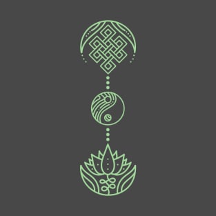 Spiritual Symbols - Yin Yang - Unalome - Lotus - Green T-Shirt