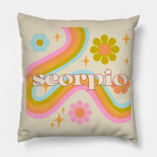 Scorpio 70s Rainbow with Flowers Pillow