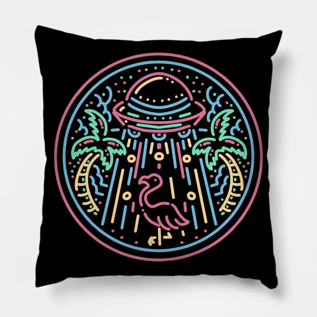 Alien Invasion of a Beach & Pink Flamingo Pillow by SLAG_Creative