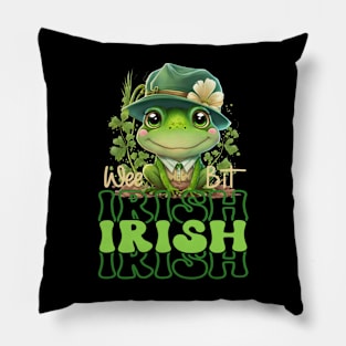 St Patrick's Wee Bit Irish Cute Frog With Hat & Shamrocks Pillow