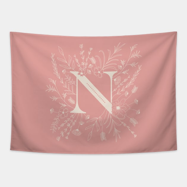 Botanical Letter N (Hibiscus Pink) Tapestry by Cascade Patterns