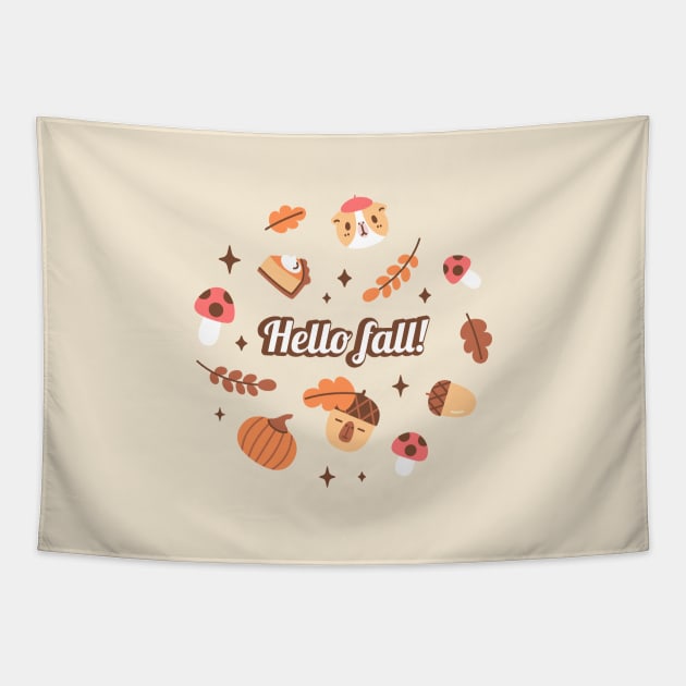 Hello Fall, Bubu and Moonch Tapestry by Noristudio