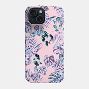 Tropical leaves pink blue Phone Case