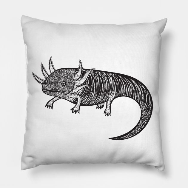 Axolotl Ink Art - light colors Pillow by Green Paladin