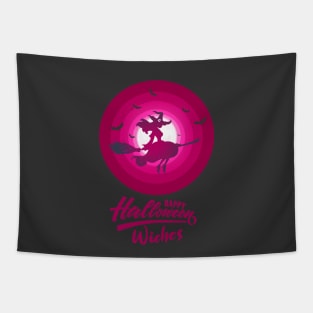 Happy Halloween Beauty Witch Flying Broom Tapestry