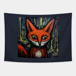 Staring Fox Folk Art Tapestry