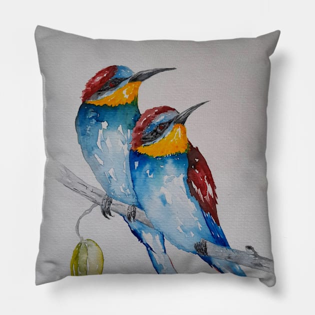 Bee-Eaters bird art printable onto many items of clothing and prints Pillow by GarryGreenwood