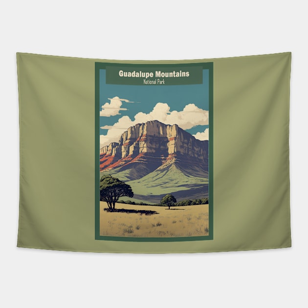 Guadalupe Mountains National Park Travel Poster Tapestry by GreenMary Design