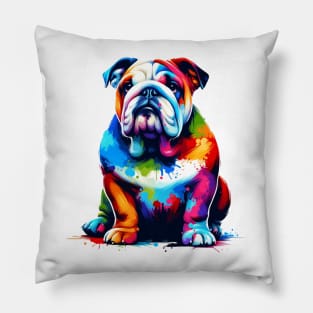 Colorful Artistic English Bulldog in Splash Paint Style Pillow