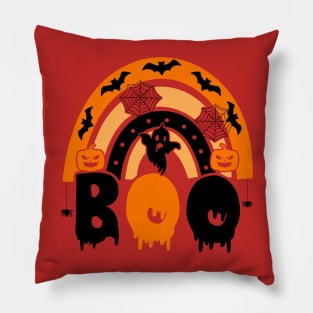 BOO | Halloween | With Ghost, Bats, Fun Rainbow And Jack-O-Lanterns Pillow