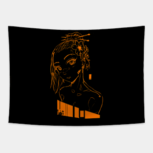 Anime Cyber Sketch Orange Tapestry