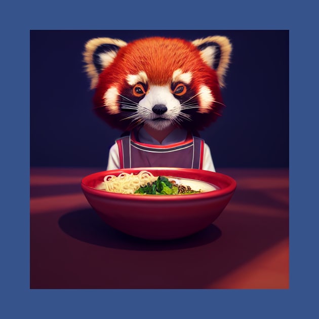 Kawaii Red Panda Eating Ramen by Grassroots Green