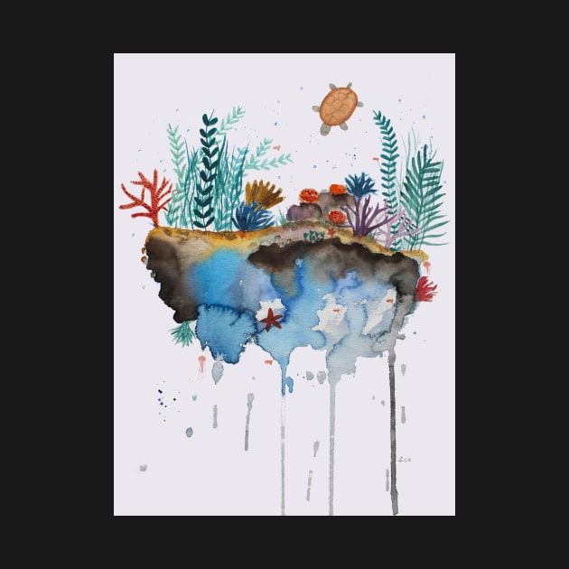 Underwater World Whimsical Watercolor Art by Sandraartist