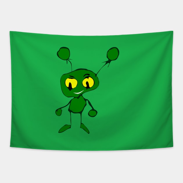 Green little alien monster Tapestry by Leap Arts