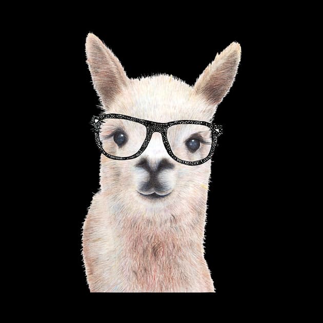 Hipster Llama Wearing Glasses Funny Drawing by JaydeMargulies