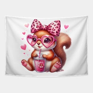 Valentine Squirrel Drinking Ice Cream Tapestry