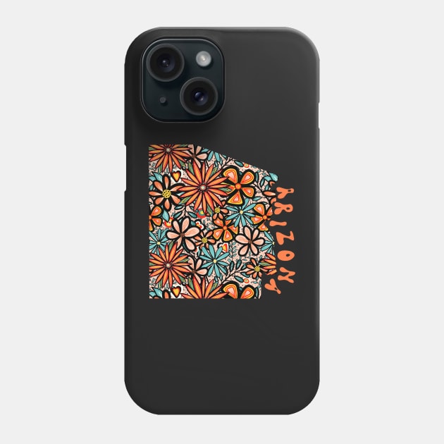 Arizona State Design | Artist Designed Illustration Featuring Arizona State Outline Filled With Retro Flowers with Retro Hand-Lettering Phone Case by MarcyBrennanArt