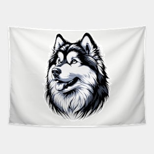 Stunning and Cool Alaskan Malamute Monochrome and Gold Portrait for Father's Day Tapestry