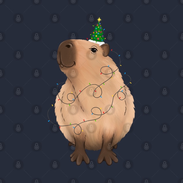 Christmas light up Capybara with string lights and a tree hat by illograph