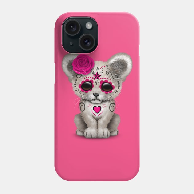 Pink Day of the Dead Sugar Skull White Lion Cub Phone Case by jeffbartels