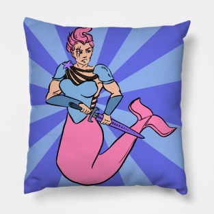 Warrior Bubblegum mermaid T-Shirt with pop art background Pillow