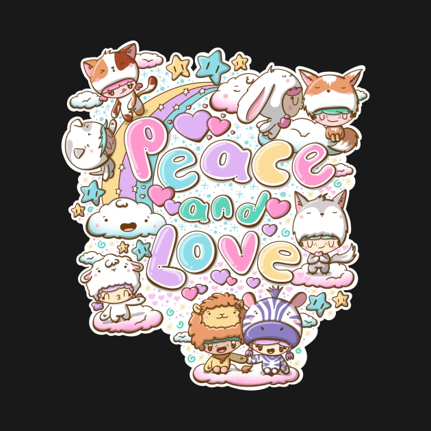 Peace and love preditors and prey in kawaii style by studiomogwai