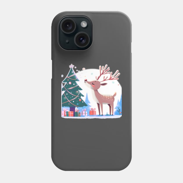 Light Reindeer Enjoying Their Christmas Tree Phone Case by Star Fragment Designs