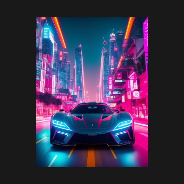 Dark Neon Sports Car in Asian Neon City by star trek fanart and more