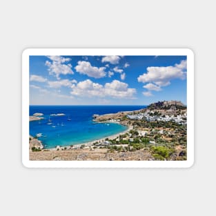 The village of Lindos with a beautiful bay, medieval castle and pictursque houses on a hill is the star of Rhodes, Greece. Magnet