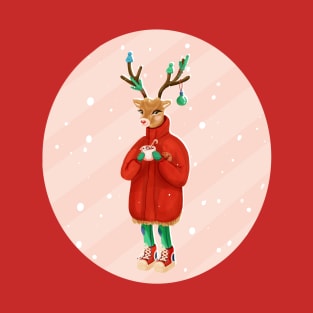 Christmas Deer Drinking cacao T-Shirt