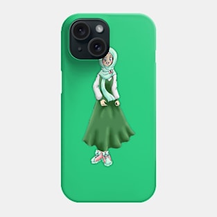 ANIME HIJAB GIRL SCHOOL UNIFORM (GREEN) Phone Case