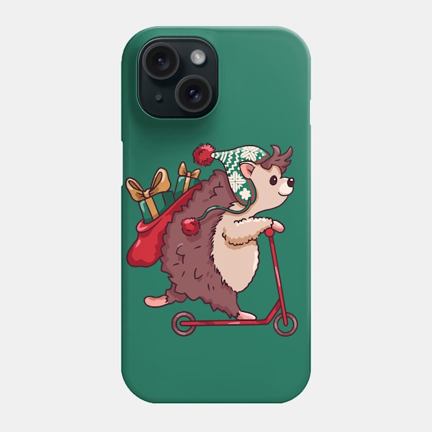 Cute Cartoon Christmas Hedgehog on Scooter Phone Case by SLAG_Creative