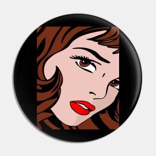 Brunette Pop Art Girl Pin