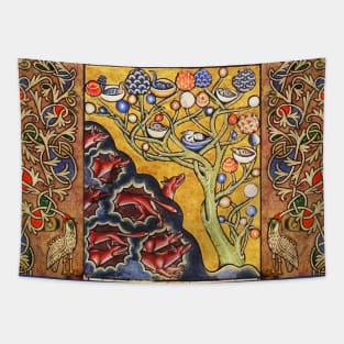 FOXES HAVE HOLES AND BIRDS HAVE NESTS Medieval Miniature Tapestry