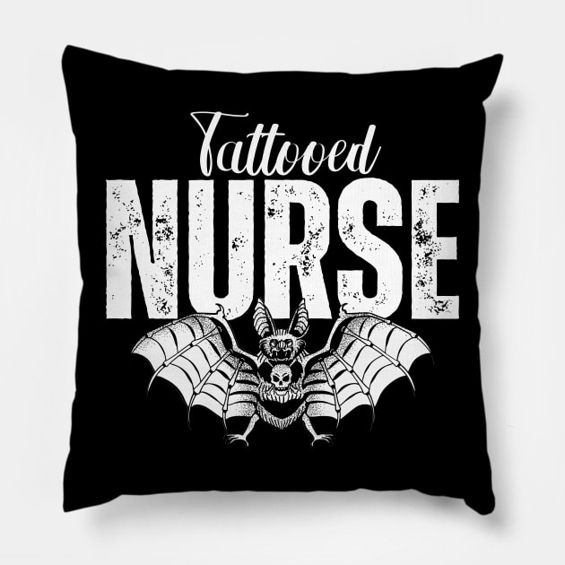 Tattooed Nurse with Bat & Skull Pillow by jackofdreams22