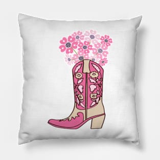 Pink Cowboy Boots with Pink Flowers Pillow