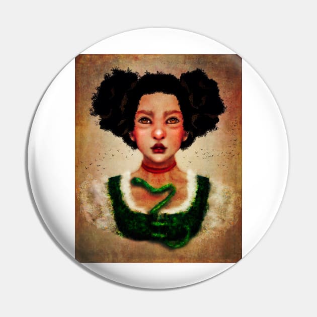 Gothic Witch Girl With Natural Hair and Emerald Green Snake Manga Style Digital Art Lilith Pin by penandbea