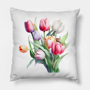 Tulip flowers bouquet Pillow