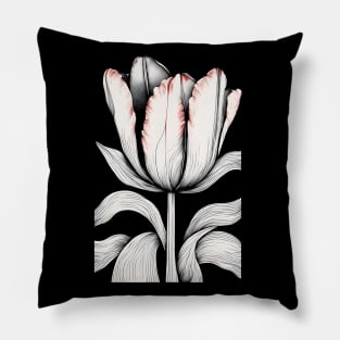 Black and white tulip botanical illustration Pillow