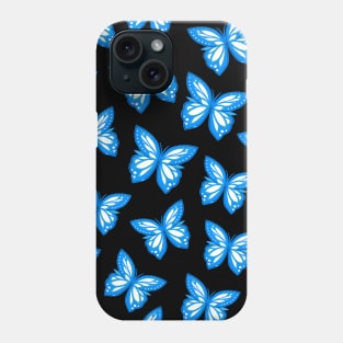 Blue Butterfly Pattern Black Background Phone Case