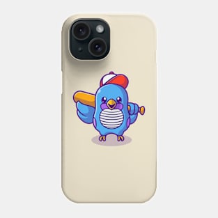 Cute Bird With Hat Holding Baseball Bat Cartoon Phone Case