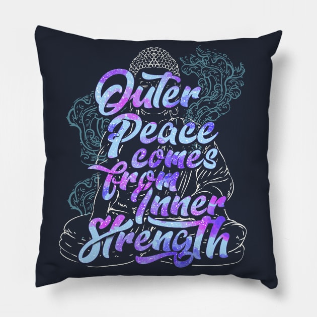 Outer Peace Comes From Inner Strength Buddha Yoga Zen Pillow by E